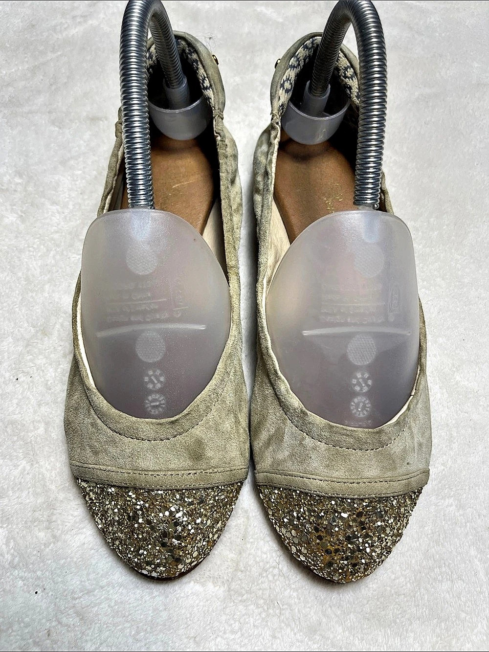 Matt Bernson Waverly Embellished Suede Flats in Beige & Gold US 7M